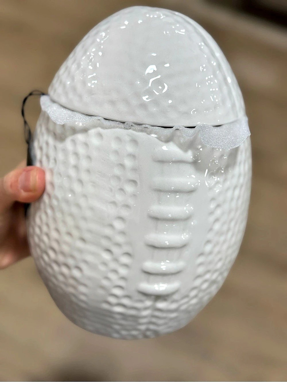 White Ceramic Football canister Decor Accent